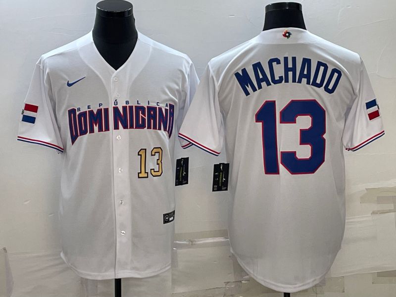 Men 2023 World Cub 13 Machado White Nike MLB Jersey2